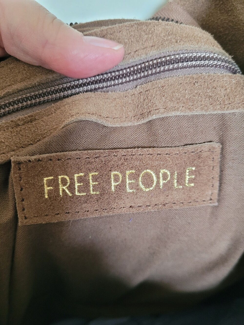 Free People Roma Boho Shourder Suede Leather Bag.  Chocolate Color - Picture 6 of 7